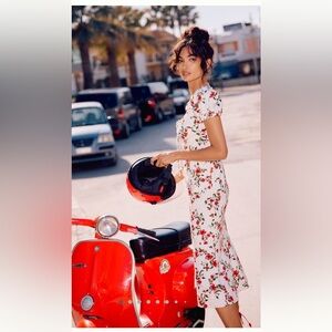 Anthropologie Maeve Linen Puff Sleeve Sweetheart Midi Dress